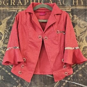 Angel Pink Blazer with Asymmetrical Closure and Ruffled Sleeves